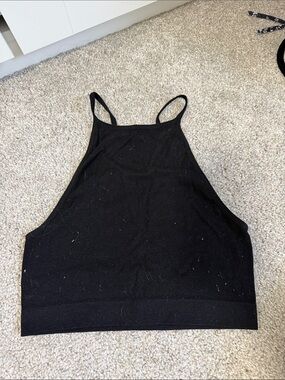 Black Ribbed High-Neck Crop Tank Top - Unbranded